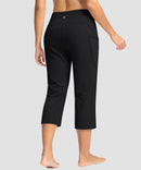 women's straight leg yoga capri pants in black - back view