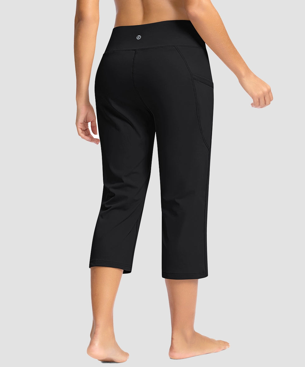 women's straight leg yoga capri pants in black - back view