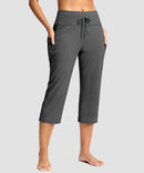women's straight leg yoga capri pants in heather charcoal - front view