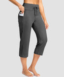 women's straight leg yoga capri pants in heather charcoal - pocket details view