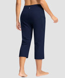 women's straight leg yoga capri pants in navy - back view