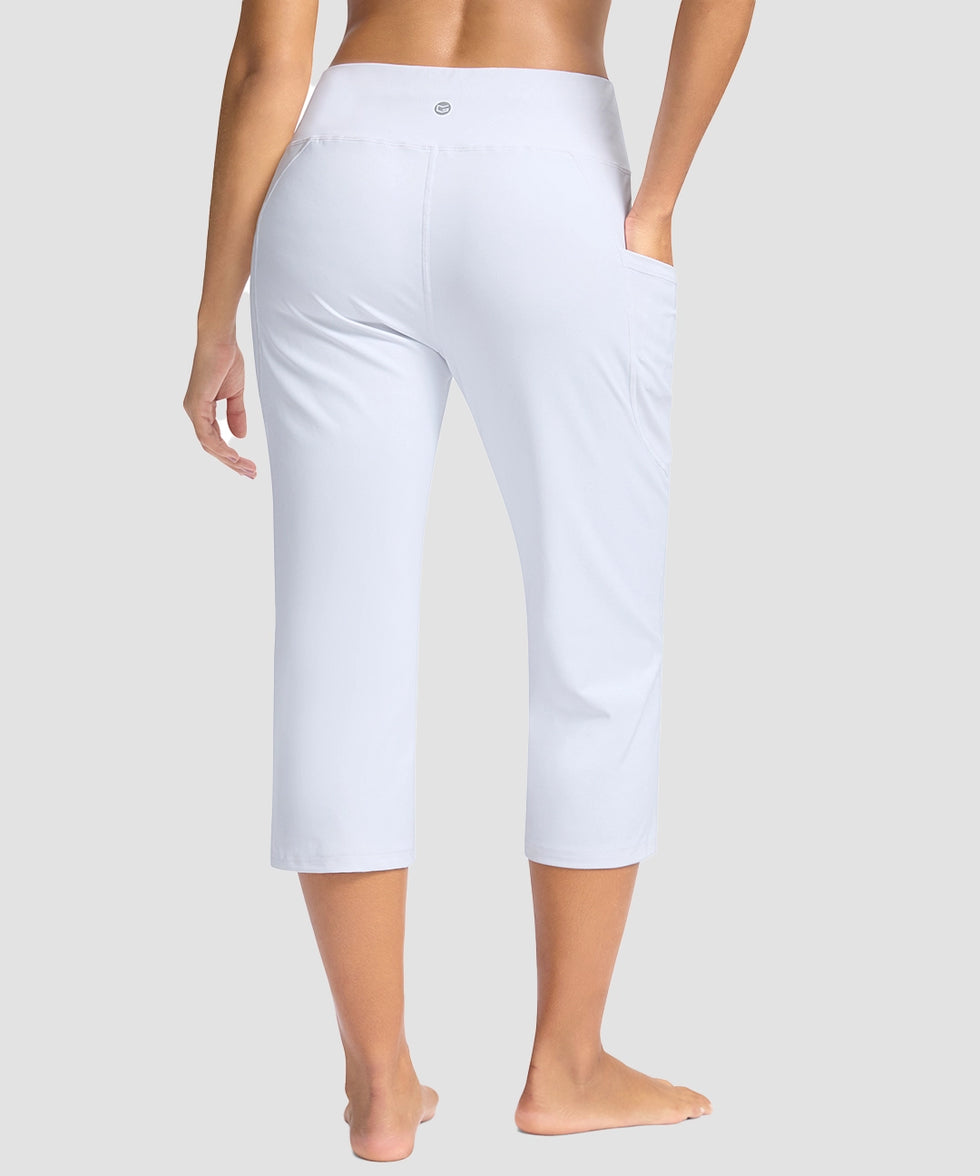 women's straight leg yoga capri pants in white - back view
