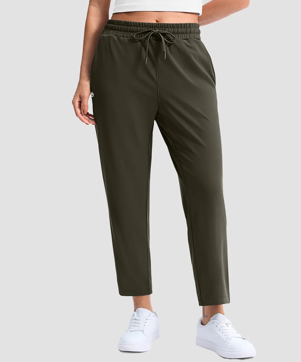 women's stretchy golf pants ankle-length in army green - front view