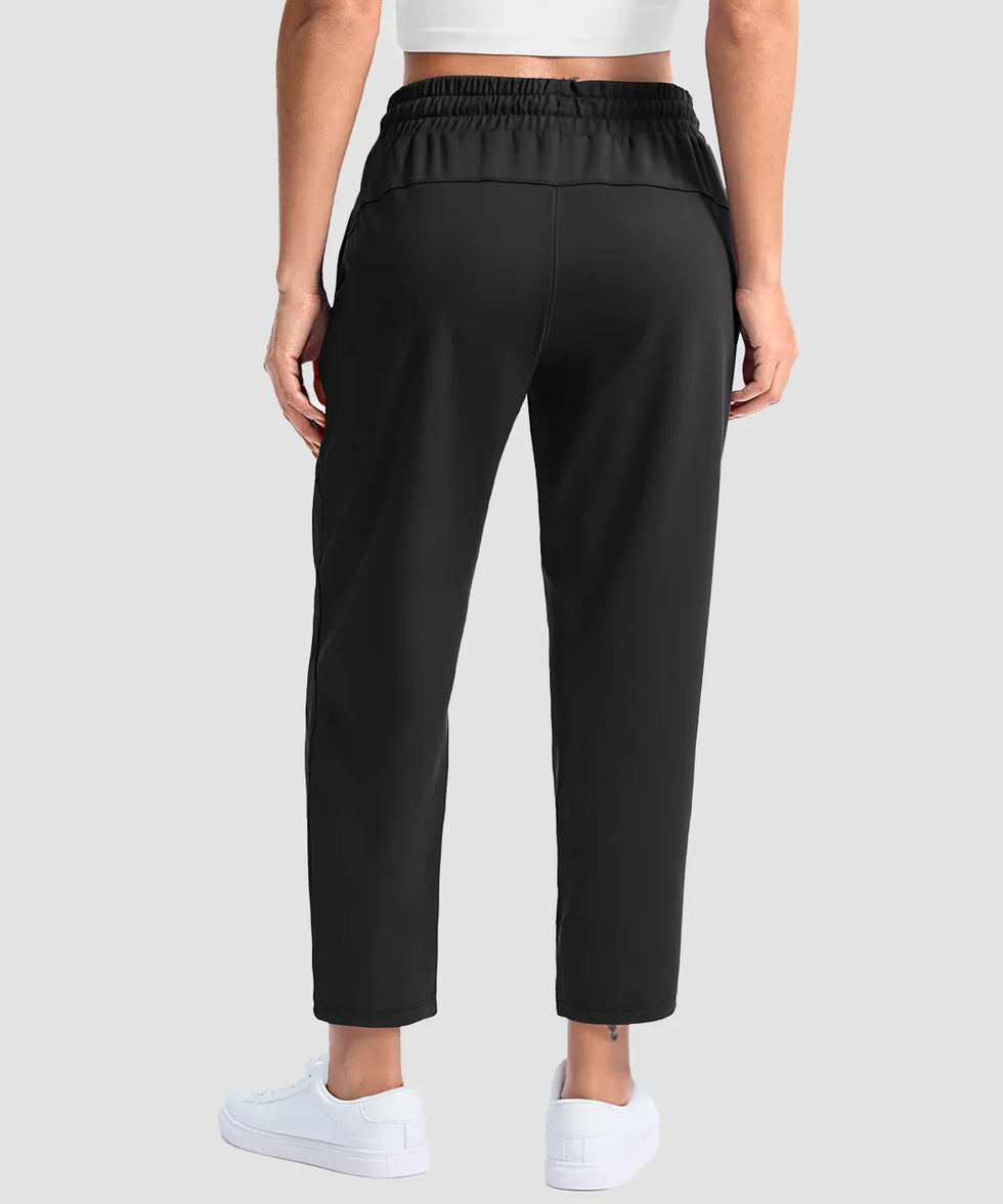 women's stretchy golf pants ankle-length in black - back view