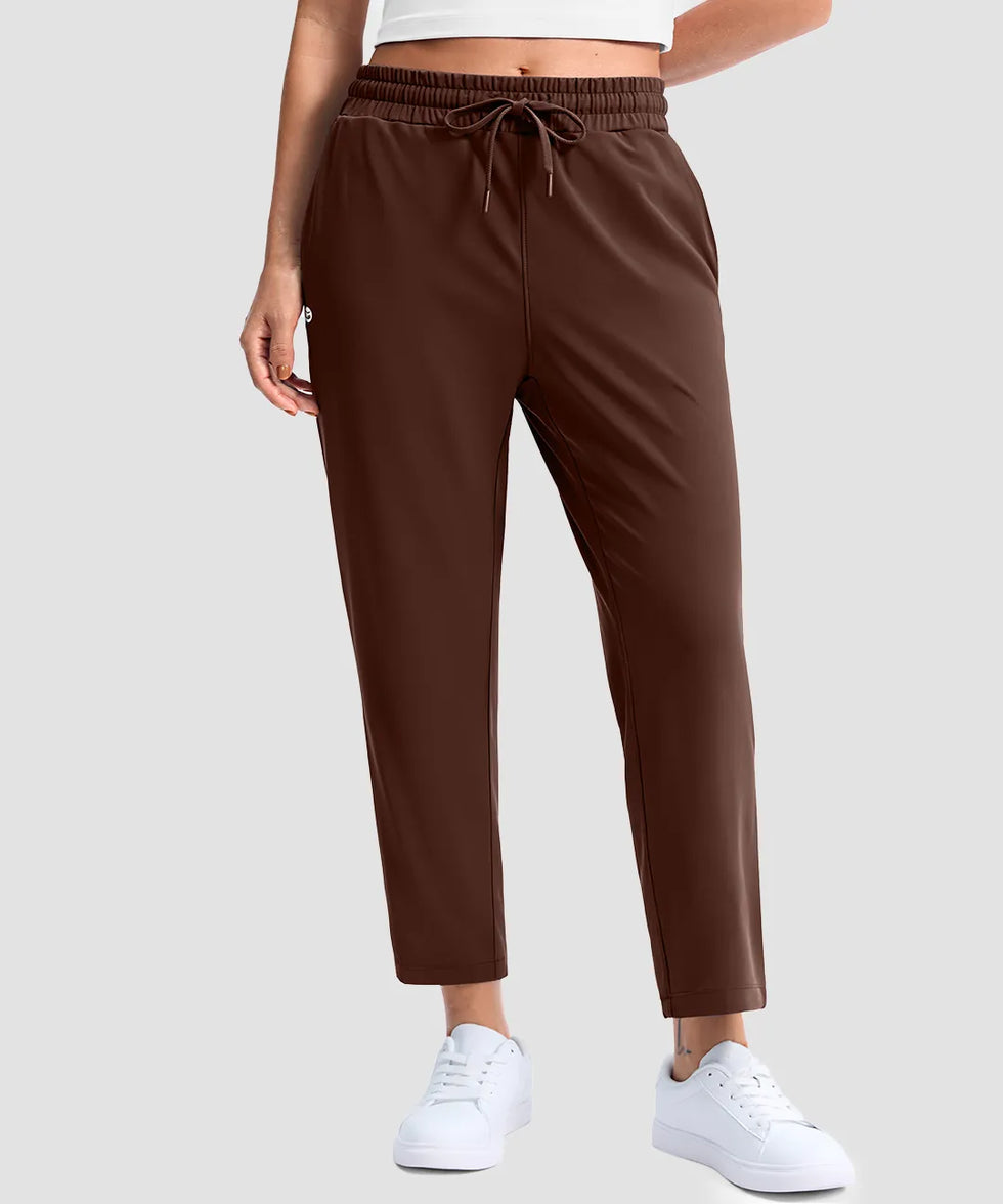 women's stretchy golf pants ankle-length in brown - front view