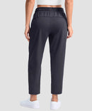 women's stretchy golf pants ankle-length in dark gray - back view