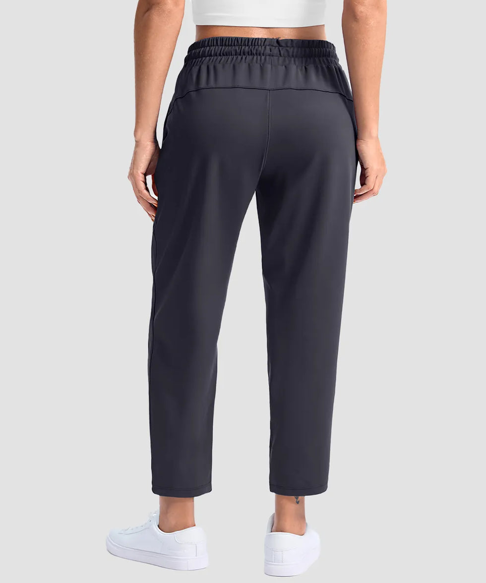 women's stretchy golf pants ankle-length in dark gray - back view