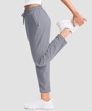women's stretchy golf pants ankle-length in light gray - side view