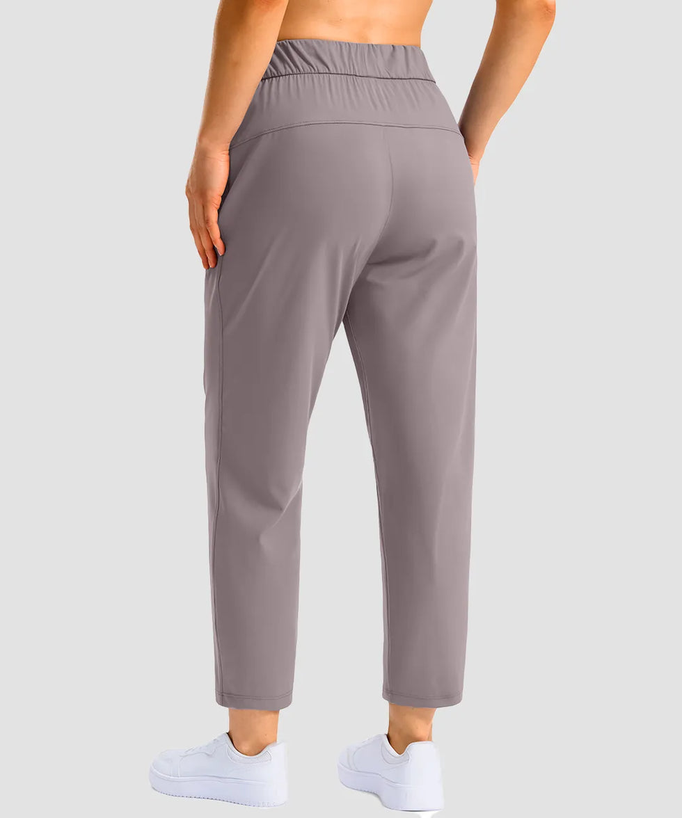 women's stretchy waist with pocket ankle pants in ash gray - back view
