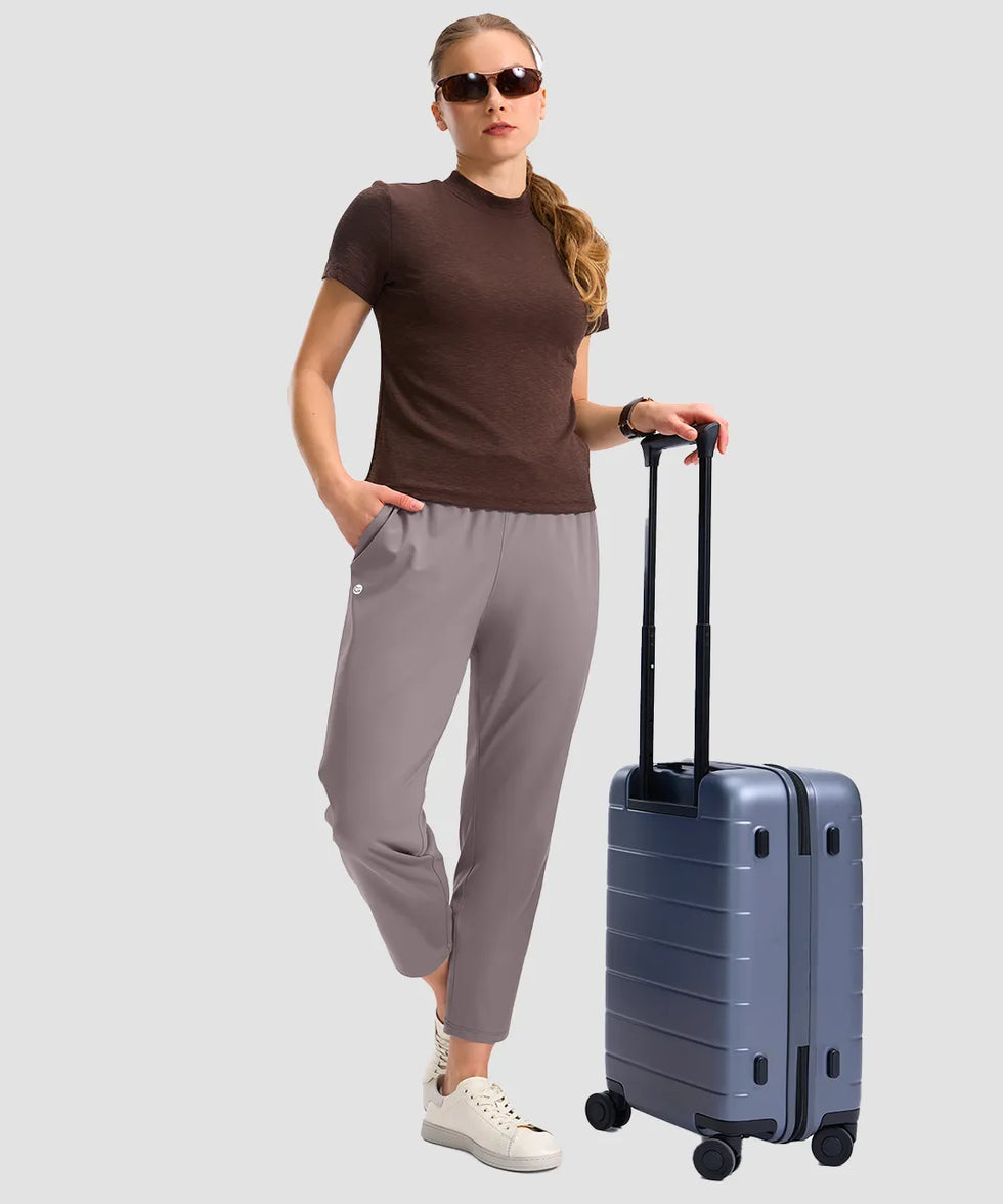 women's stretchy waist with pocket ankle pants in ash gray - front view