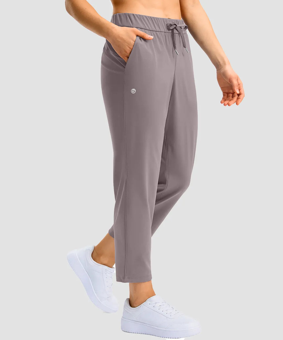 women's stretchy waist with pocket ankle pants in ash gray - side view