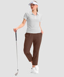 women's stretchy waist with pocket ankle pants in brown - front view
