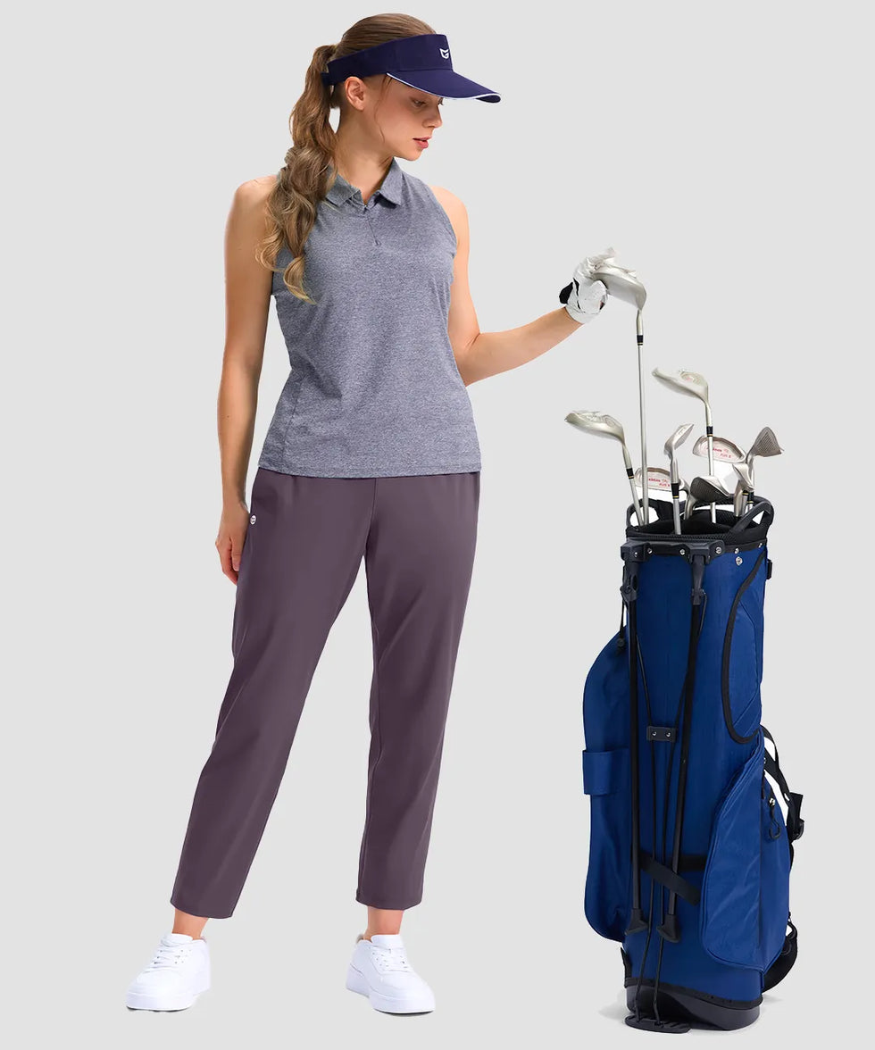 women's stretchy waist with pocket ankle pants in dusty purple - front view
