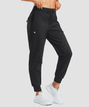 women's thermal with 3 zip pockets joggers in black - front view