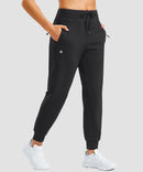 women's thermal with 3 zip pockets joggers in black - pocket details view