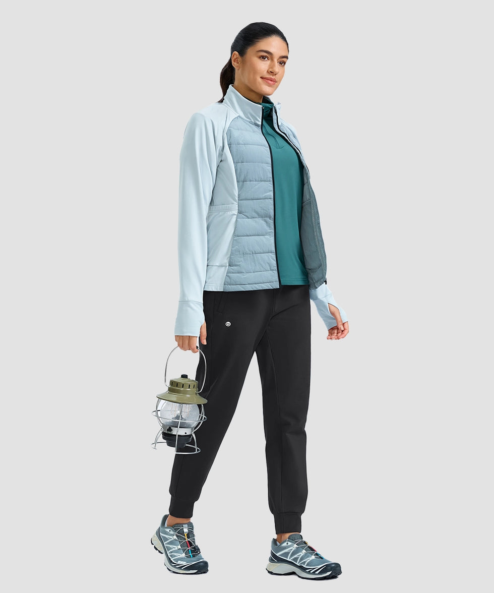 women's thermal with 3 zip pockets joggers in black - side view