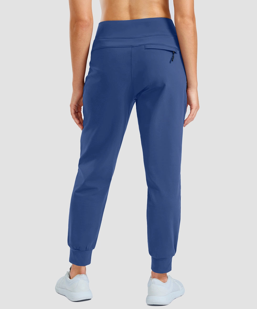 women's thermal with 3 zip pockets joggers in blue - back view