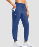 women's thermal with 3 zip pockets joggers in blue - pocket details view