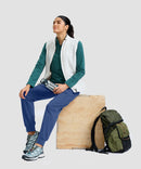 women's thermal with 3 zip pockets joggers in blue - side view