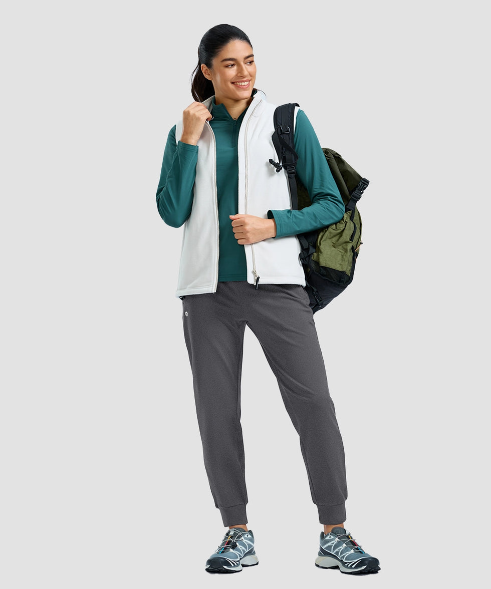 women's thermal with 3 zip pockets joggers in heather charcoal - front view
