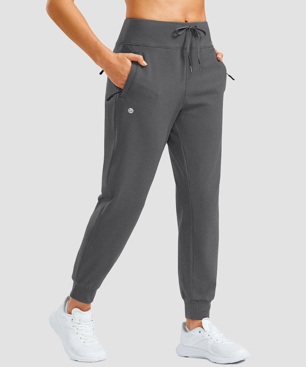 women's thermal with 3 zip pockets joggers in heather charcoal - pocket details view