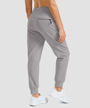 women's thermal with 3 zip pockets joggers in light gray - back view