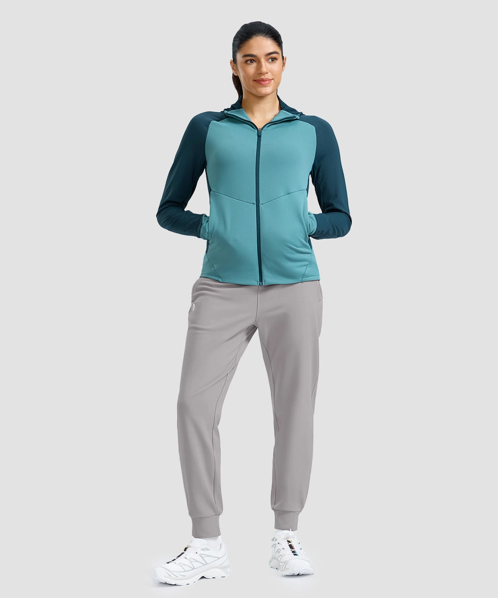 women's thermal with 3 zip pockets joggers in light gray - front view