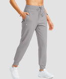 women's thermal with 3 zip pockets joggers in light gray - pocket details view