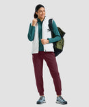 women's thermal with 3 zip pockets joggers in maroon - front view