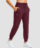 women's thermal with 3 zip pockets joggers in maroon - pocket details view