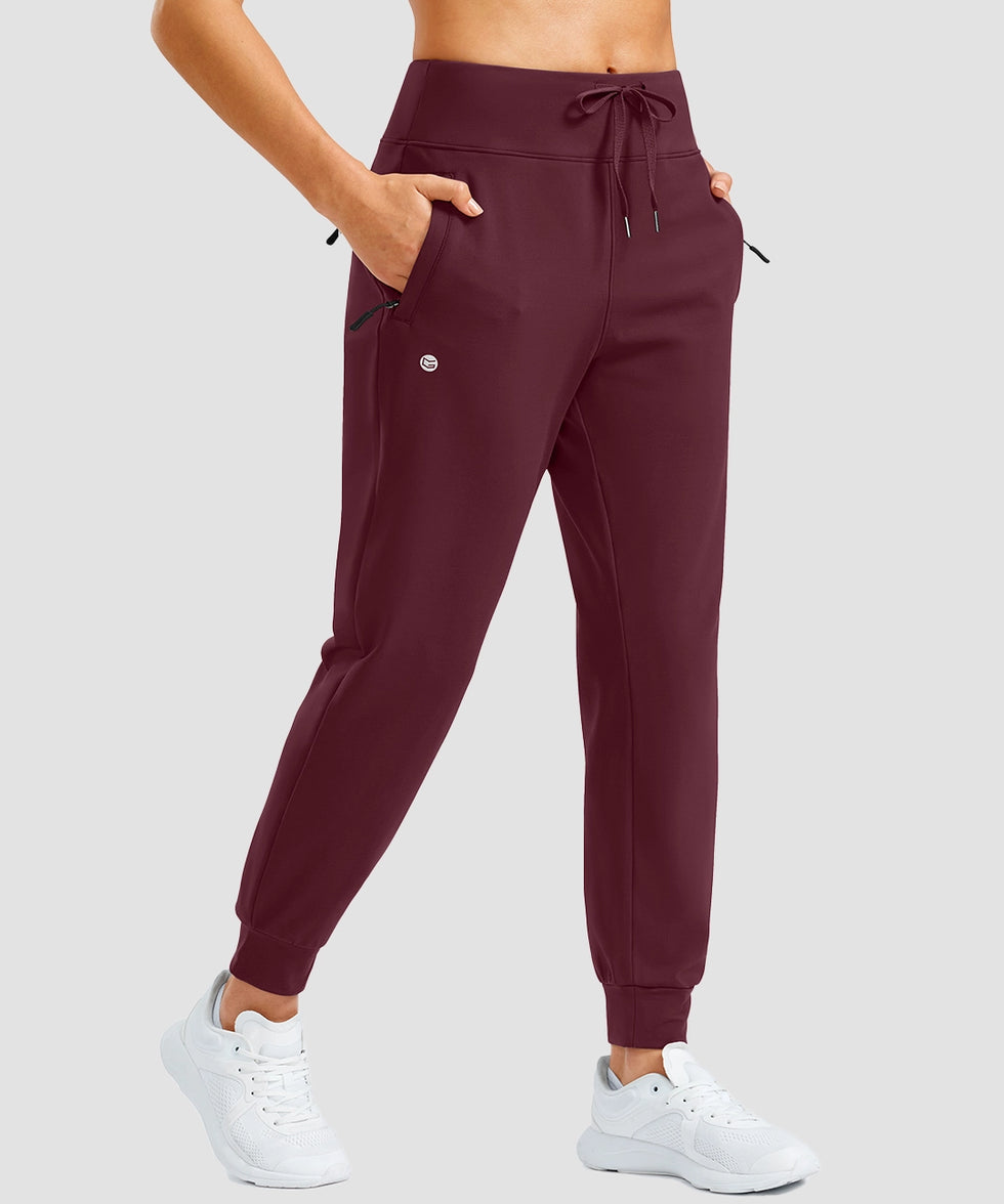 women's thermal with 3 zip pockets joggers in maroon - pocket details view