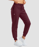 women's thermal with 3 zip pockets joggers in maroon - side view