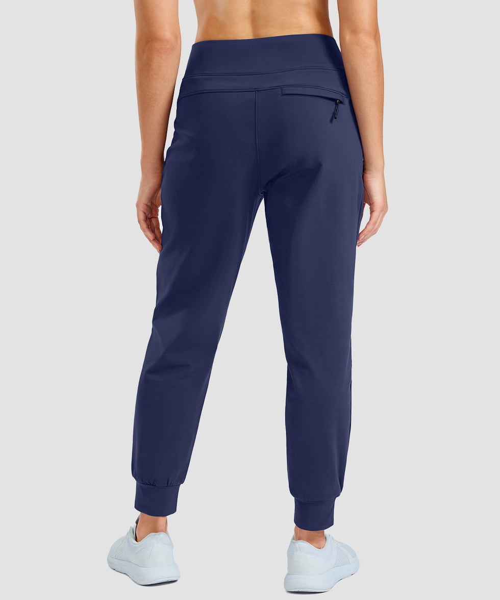 women's thermal with 3 zip pockets joggers in navy - back view