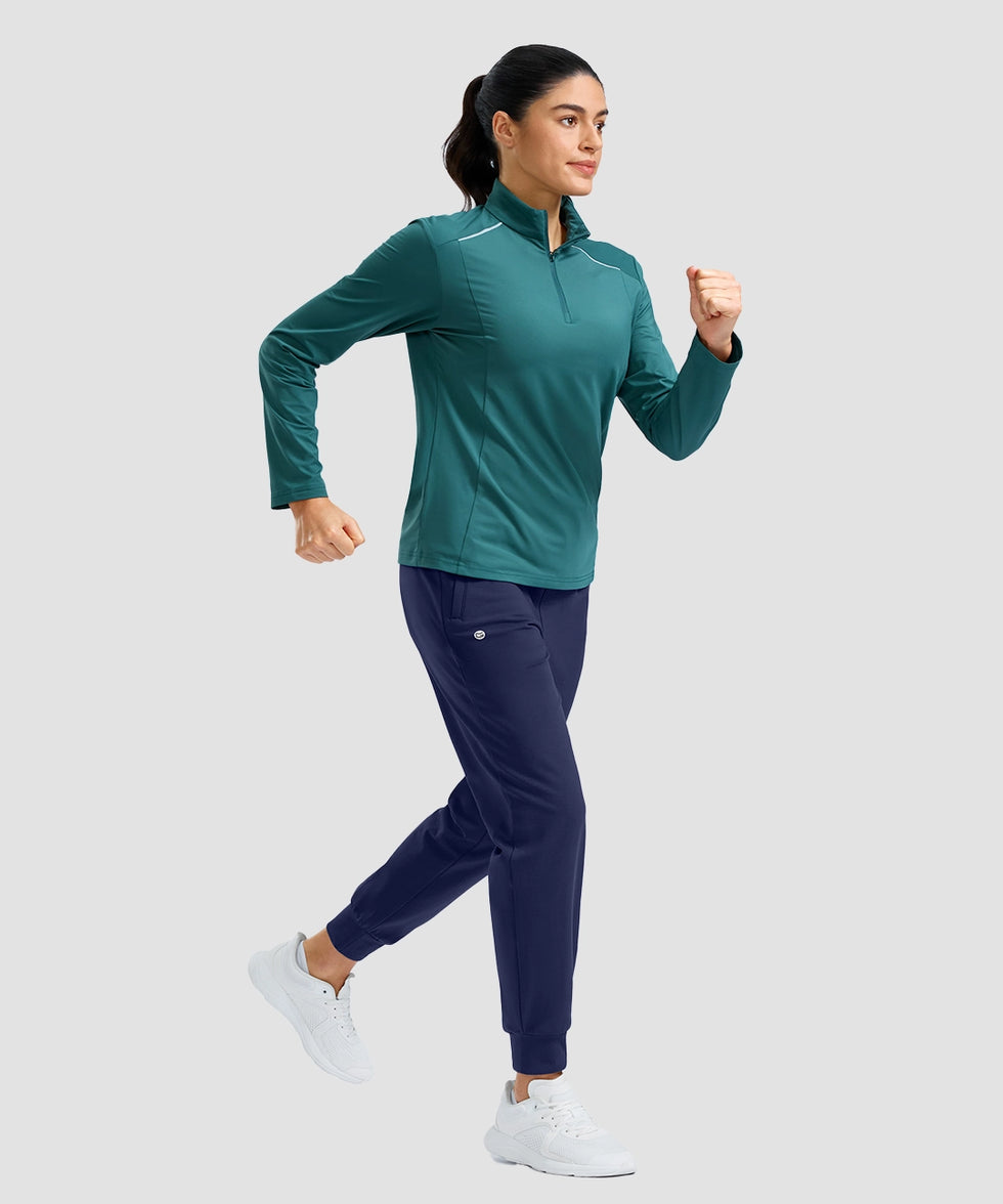 women's thermal with 3 zip pockets joggers in navy - side view