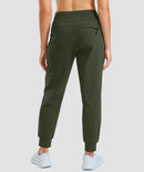 women's thermal with 3 zip pockets joggers in olive green - back view
