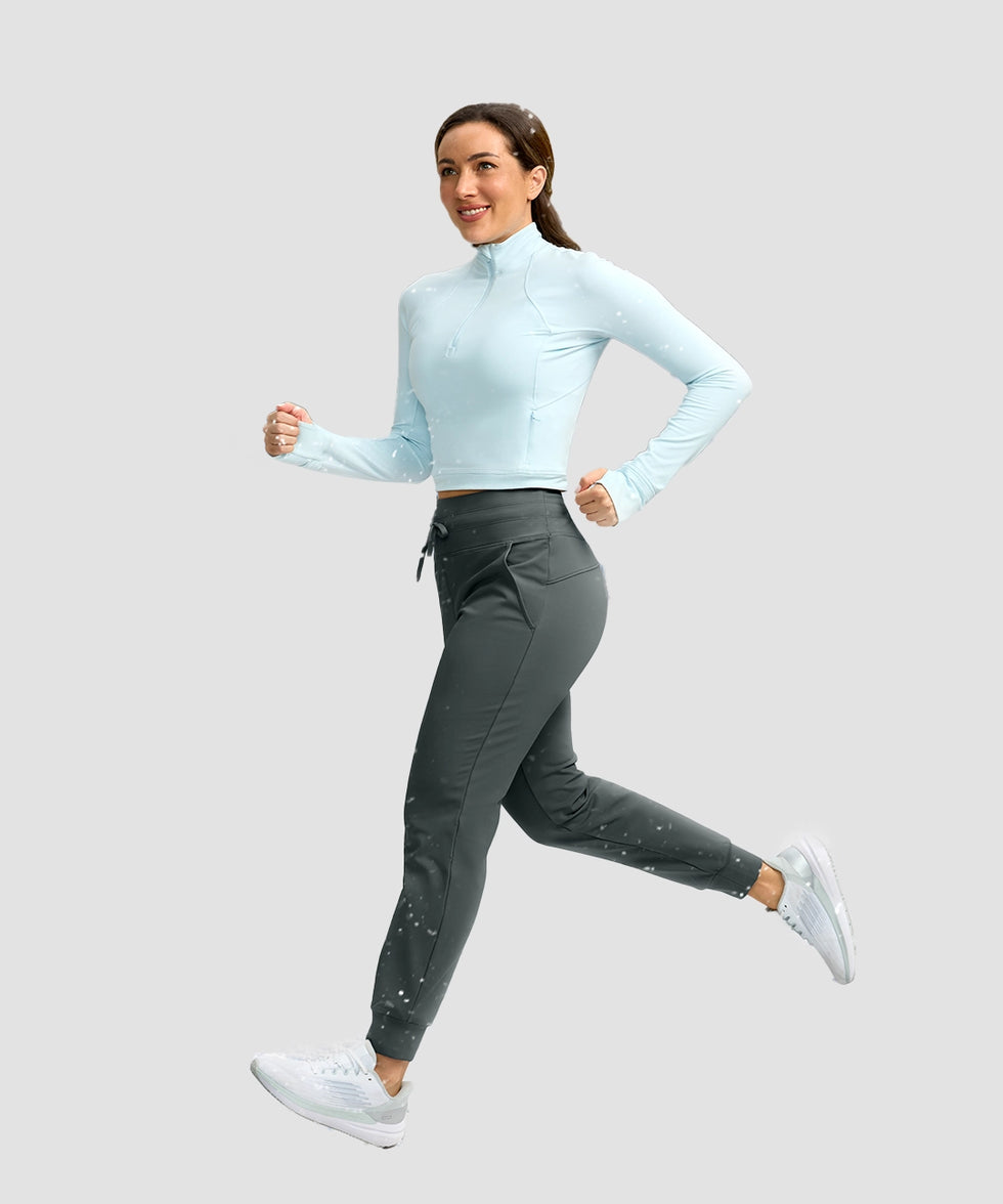 women's ultra high rise fleece-lined joggers in dark gray - side view