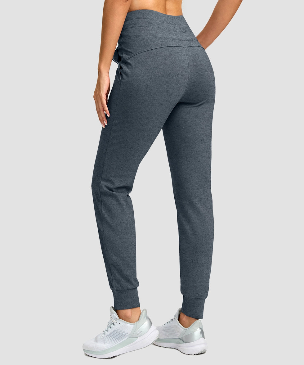 women's ultra high rise fleece-lined joggers in heather dusty blue - back view