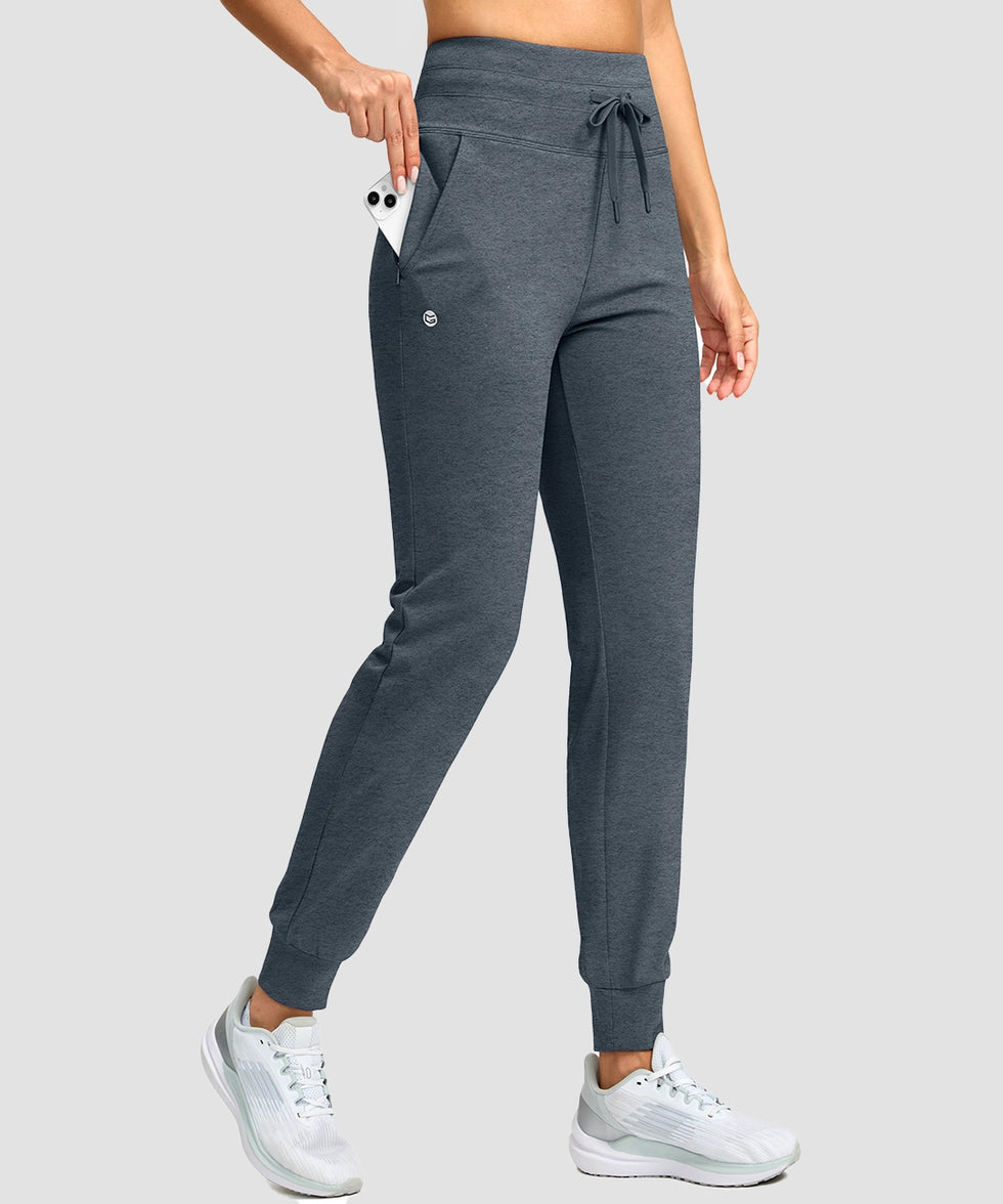 women's ultra high rise fleece-lined joggers in heather dusty blue - pocket details view