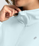 women's uv protection cover-up hoodie in light blue - hood detail view