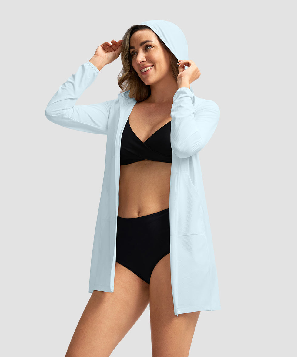 women's uv protection cover-up hoodie in light blue - side view
