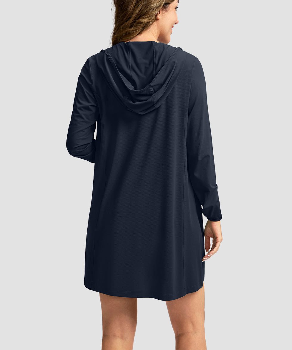 women's uv protection cover-up hoodie in navy - back view