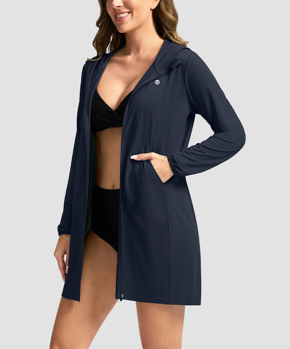 women's uv protection cover-up hoodie in navy - front view