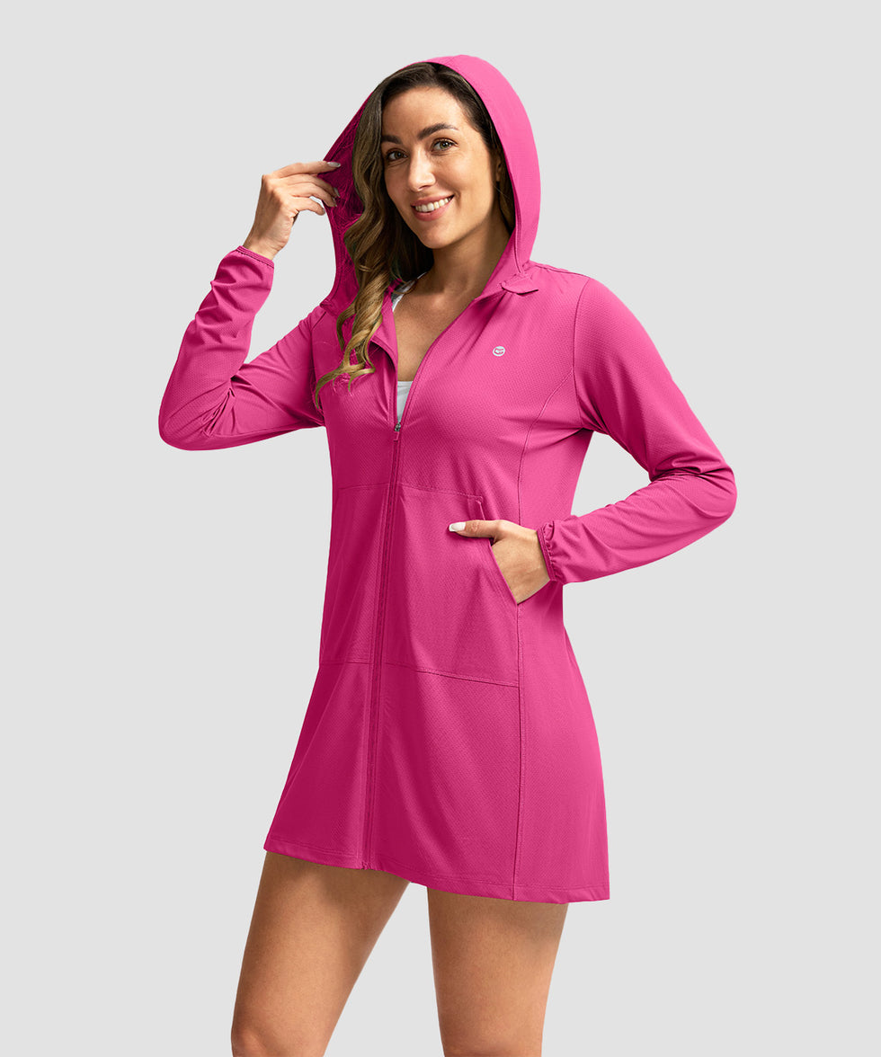 women's uv protection cover-up hoodie in rosy - side view