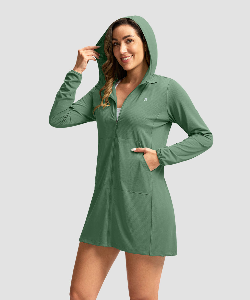 women's uv protection cover-up hoodie in slate green - matching outfits view