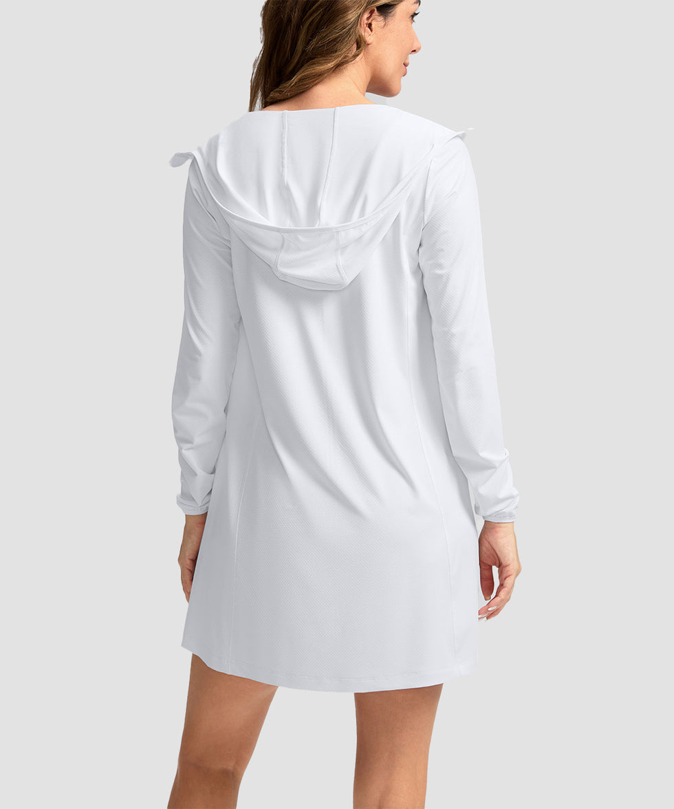 women's uv protection cover-up hoodie in white - back view
