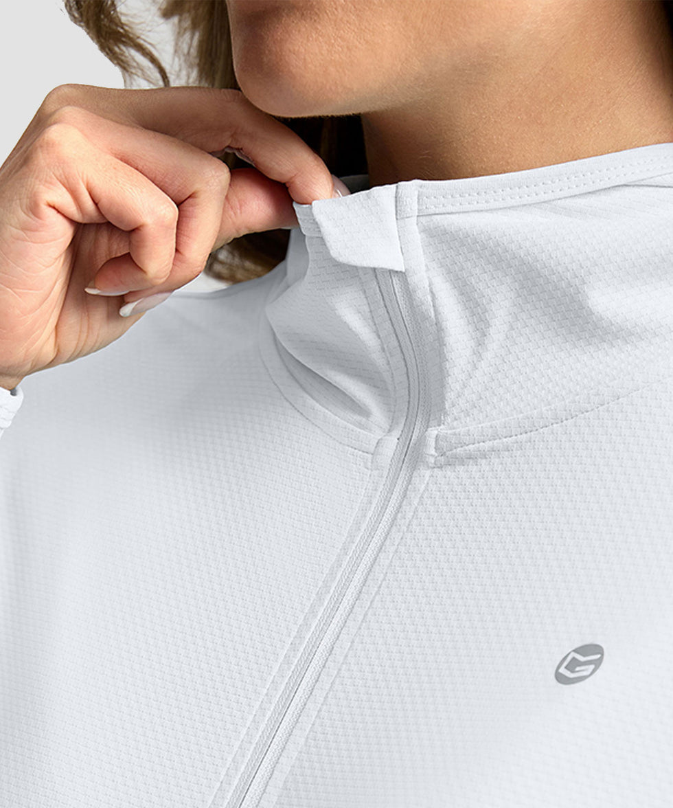 women's uv protection cover-up hoodie in white - hood detail view