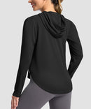 women's uv protection crew neck hoodie in black - back view