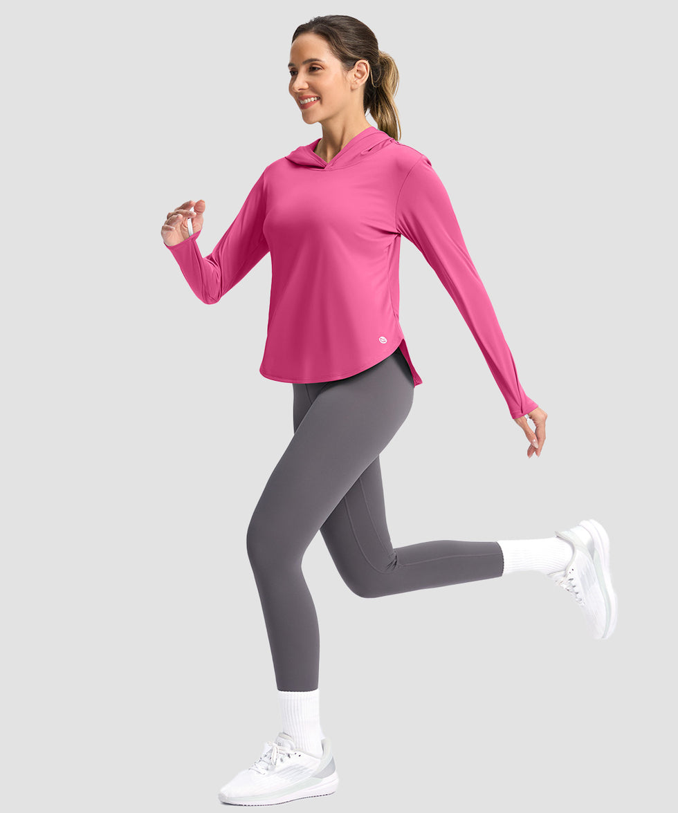 women's uv protection crew neck hoodie in granita pink - side view