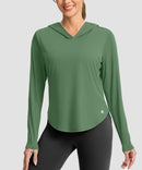 women's uv protection crew neck hoodie in green - front view