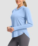 women's uv protection crew neck hoodie in light blue - side view